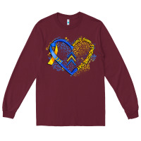 Burgundy world down syndrome day heart Long Sleeve Tee - Artiststas