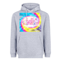 Heather Grey Hello Summer Tie Dye Tumbler Heavyweight Hoodie - CowCowDesign