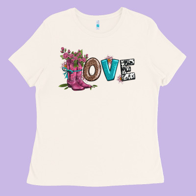 Valentines Day Love And Boots Ladies Tee Designed By Adodesignshop