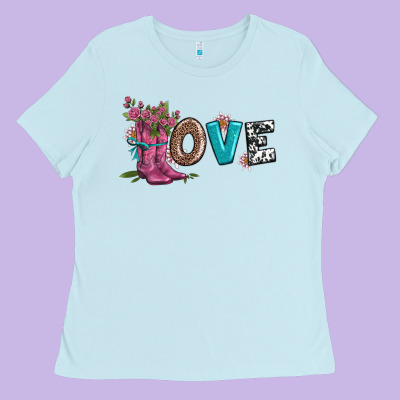 Valentines Day Love And Boots Ladies Tee Designed By Adodesignshop