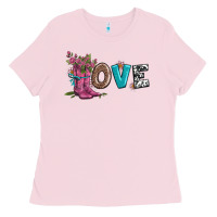 Bubblegum Pink valentines day love and boots Ladies Tee - AdoDesignShop