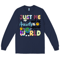 Navy just me and my anxiety against the world Long Sleeve Tee - Artiststas