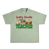 Oil Green santa's favorite teacher Urban Heavy Tee - MaliasSmallBusiness