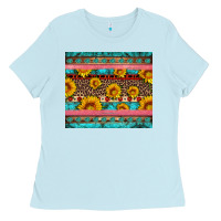 Baby Blue western sunflowers turquoise Ladies Tee - Artiststas