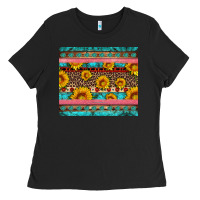 Black western sunflowers turquoise Ladies Tee - Artiststas
