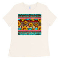 Bone western sunflowers turquoise Ladies Tee - Artiststas