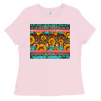 Bubblegum Pink western sunflowers turquoise Ladies Tee - Artiststas