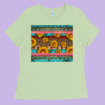 Western Sunflowers Turquoise Ladies Tee Designed By Artiststas