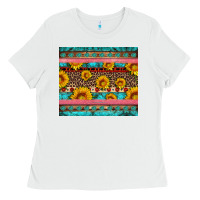 White western sunflowers turquoise Ladies Tee - Artiststas