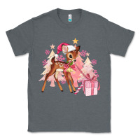 Charcoal Heather reindeer pink christmas Classic Tee - MaliasSmallBusiness