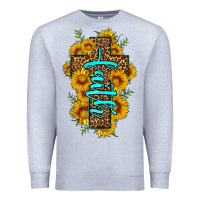Heather Grey faith sunflower leopard cross olivia Premium Sweatshirt - OliviaCreatesArt
