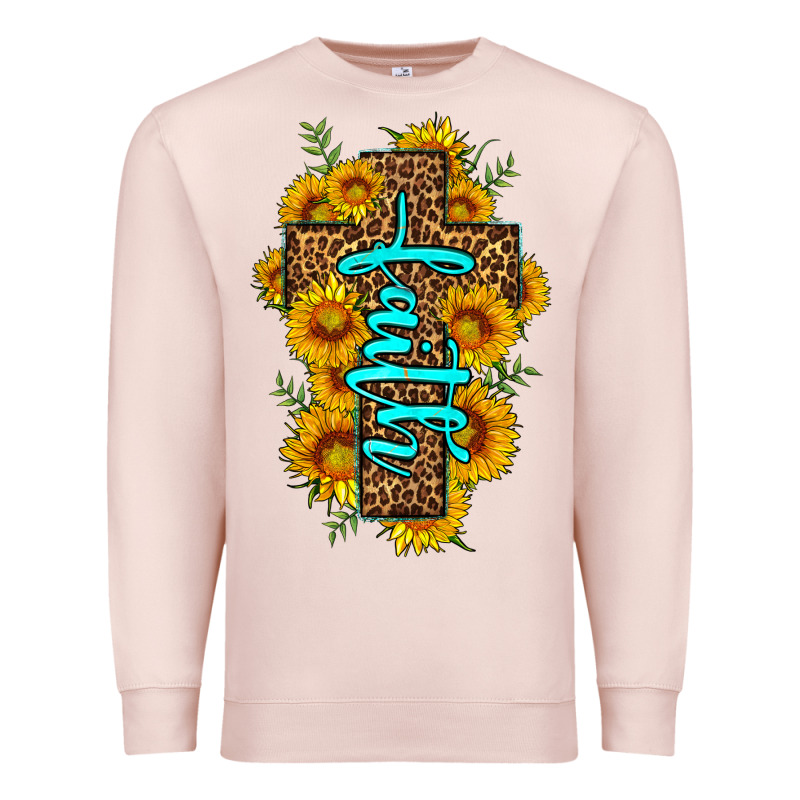 Faith Sunflower Leopard Cross Olivia Premium Sweatshirt by OliviaCreatesArt | Teevron