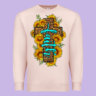 Faith Sunflower Leopard Cross Olivia Premium Sweatshirt Designed By Oliviacreatesart