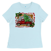 Baby Blue Christmas Truck With Christmas Tree Ladies Tee - RanaPortraitStore