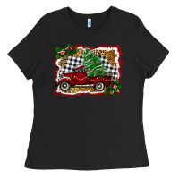 Black Christmas Truck With Christmas Tree Ladies Tee - RanaPortraitStore