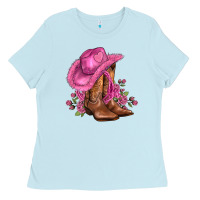 Baby Blue valentines day boots cowgirl hat and roses Ladies Tee - AdoDesignShop