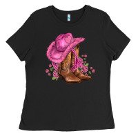 Black valentines day boots cowgirl hat and roses Ladies Tee - AdoDesignShop