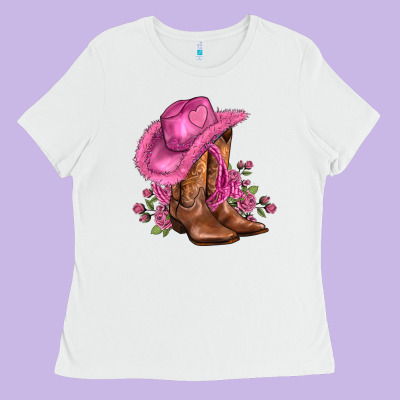 Valentines Day Boots Cowgirl Hat And Roses Ladies Tee Designed By Adodesignshop