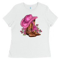 White valentines day boots cowgirl hat and roses Ladies Tee - AdoDesignShop