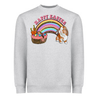 Heather Grey Happy Easter Bunny And Egg Basket Rainbow Heavyweight Sweatshirt - RanaPortraitStore