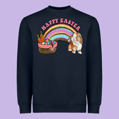 Happy Easter Bunny And Egg Basket Rainbow Heavyweight Sweatshirt Designed By Ranaportraitstore