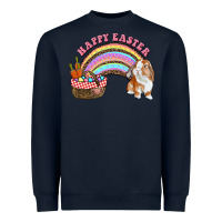Navy Happy Easter Bunny And Egg Basket Rainbow Heavyweight Sweatshirt - RanaPortraitStore