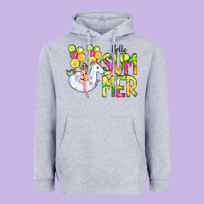 Hello Summer Unicorn Heavyweight Hoodie Designed By Cowcowdesign