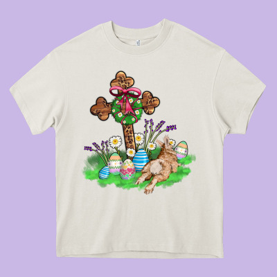 Religious Easter Bunny Cross Heavy Core Tee Designed By Adodesignshop