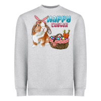 Heather Grey Happy Easter Bunny And Egg Basket Heavyweight Sweatshirt - RanaPortraitStore