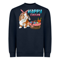 Navy Happy Easter Bunny And Egg Basket Heavyweight Sweatshirt - RanaPortraitStore