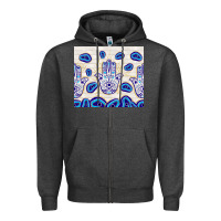 Charcoal Heather evil eyes with white wooden pattern Zipper Hoodie - TumblerDesignByShophia