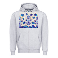 Heather Grey evil eyes with white wooden pattern Zipper Hoodie - TumblerDesignByShophia