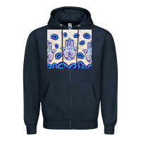 Navy evil eyes with white wooden pattern Zipper Hoodie - TumblerDesignByShophia