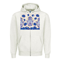 Oatmeal Heather evil eyes with white wooden pattern Zipper Hoodie - TumblerDesignByShophia