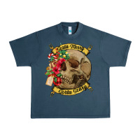 Midnight Navy Sorta merry sorta scary skull Urban Heavy Tee - NancyCooperArtShop