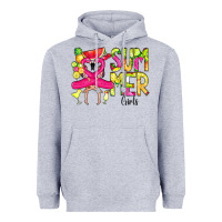 Heather Grey Summer Girls Flamingo Heavyweight Hoodie - CowCowDesign