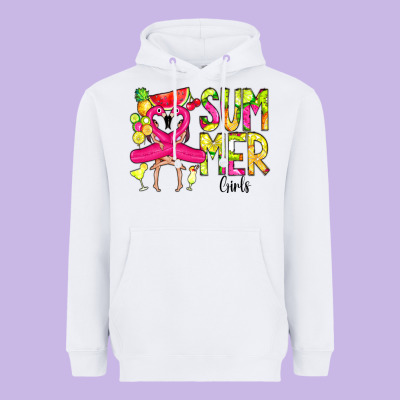 Summer Girls Flamingo Heavyweight Hoodie Designed By Cowcowdesign