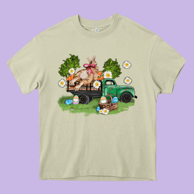 Easter Truck With Bunny Heavy Core Tee Designed By Adodesignshop