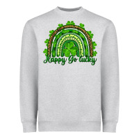 Heather Grey Saint Patricks Day Happy Go Lucky Rainbow Heavyweight Sweatshirt - RanaPortraitStore