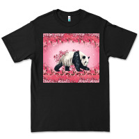 Black Panda With Sakura Blooms Premium Tee - LillyAllenDesigns