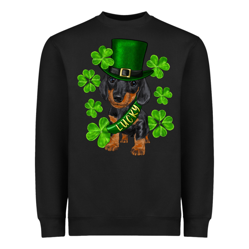 St. Patrick's Day Lucky Dachshund Puppy Heavyweight Sweatshirt by RanaPortraitStore | Teevron