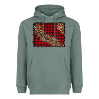 Sage leopard buffalo plaid background Heavyweight Hoodie - CowCowDesign