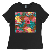 Black hatched egg easter chicks seamless pattern Ladies Tee - Artiststas