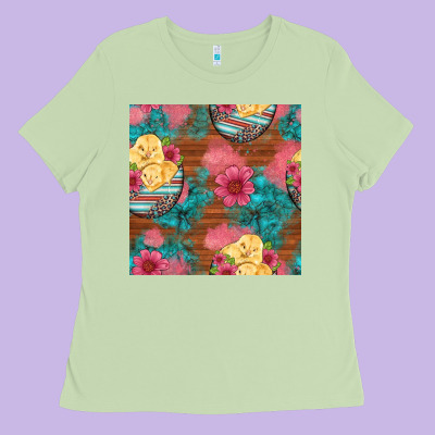 Hatched Egg Easter Chicks Seamless Pattern Ladies Tee Designed By Artiststas