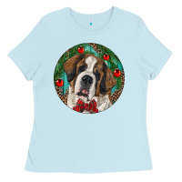 Baby Blue Christmas St. Bernard Ladies Tee - RanaPortraitStore