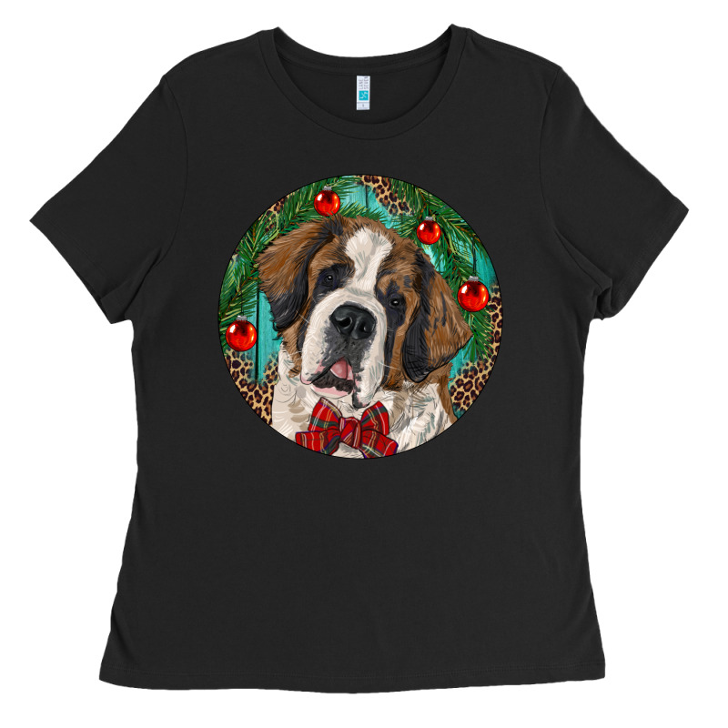 Christmas St. Bernard Ladies Tee by RanaPortraitStore | Teevron