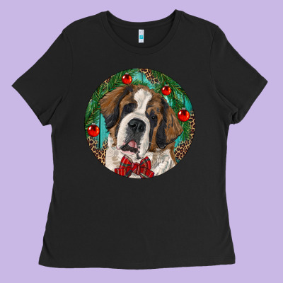Christmas St. Bernard Ladies Tee Designed By Ranaportraitstore