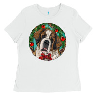White Christmas St. Bernard Ladies Tee - RanaPortraitStore