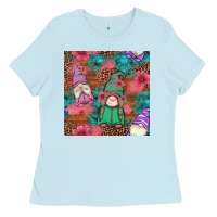 Baby Blue floral easter gnomes seamless pattern Ladies Tee - Artiststas