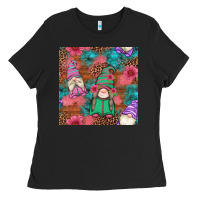 Black floral easter gnomes seamless pattern Ladies Tee - Artiststas
